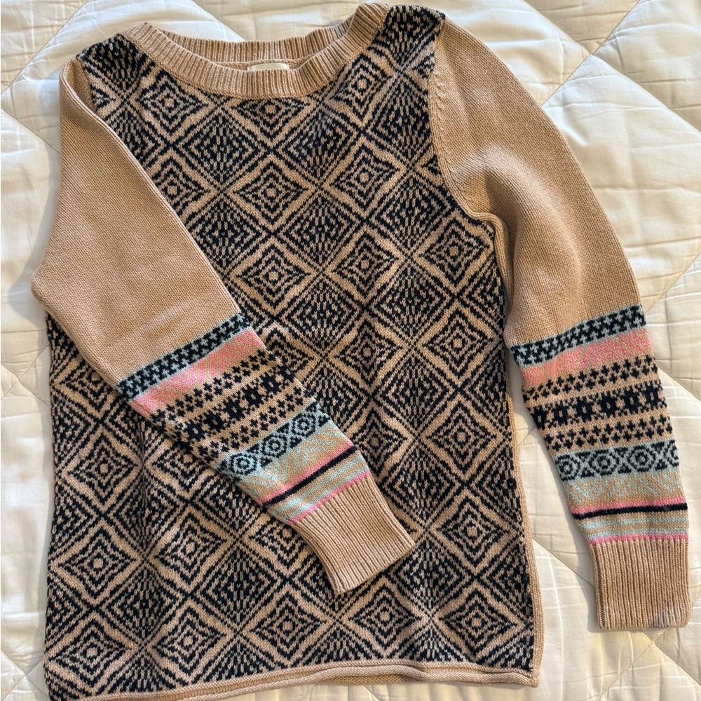 Sundance Tan and Black Patterned Crew Neck Sweater - Picture 1 of 5
